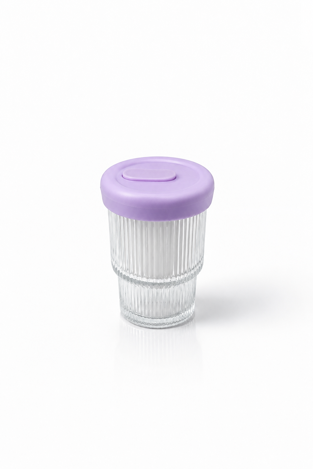 Ribbed Glass Coffee Cup with Lilac Silicone Lid